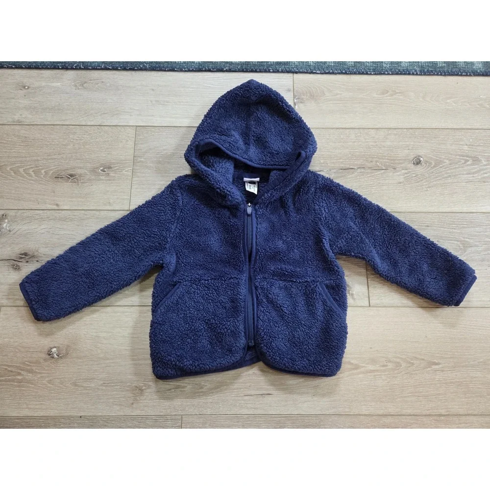 Hanna Andersson Marshmallow Fleece Full Zip Hoodie Jacket Navy Blue 90 cm 3T